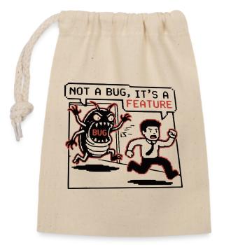 Funny Developer T-Shirt, Not a Bug, Hoodie Mug - Closable cotton gift bag (14x20cm) - nature - Front