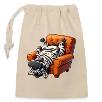 Zebra Gamer mit VR Brille - Verschließbarer Geschenkbeutel aus Baumwolle (14x20cm) - Natur - Vorne