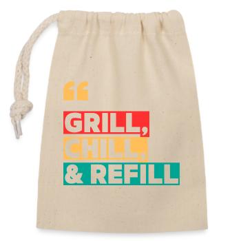 Grillen, Kühlen und Nachfüllen - Verschließbarer Geschenkbeutel aus Baumwolle (14x20cm) - Natur - Vorne