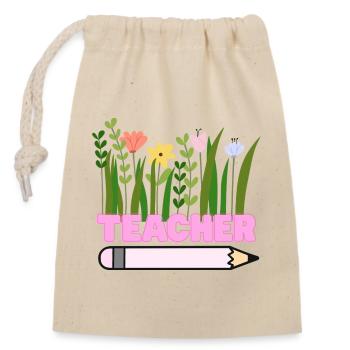 Lehrerblumen mit Bleistift - Verschließbarer Geschenkbeutel aus Baumwolle (14x20cm) - Natur - Vorne
