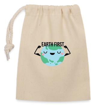 earth first - Closable cotton gift bag (14x20cm) - nature - Front