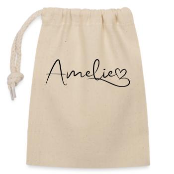 Amelie calligraphy last name first name with heart - Closable cotton gift bag (14x20cm) - nature - Front
