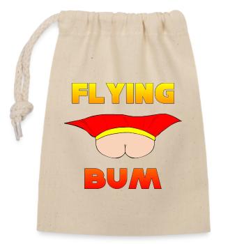 Flying Bum (Gesicht auf) mit Text - Verschließbarer Geschenkbeutel aus Baumwolle (14x20cm) - Natur - Vorne