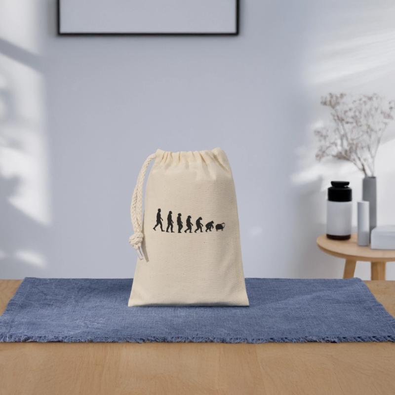 FUNNY EVOLUTION HUMANITY DARWIN Closable cotton gift bag (14x20cm)
