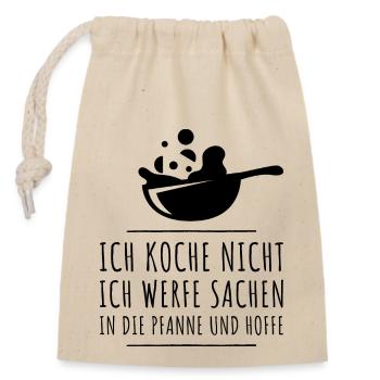 Pfanne Kochen Kochschürze Koch Kochkunst Hobbykoch - Verschließbarer Geschenkbeutel aus Baumwolle (14x20cm) - Natur - Vorne