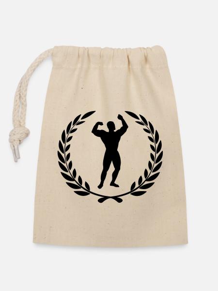 Sportpreis Lorbeerkranz Bodybuilding - Verschließbarer Geschenkbeutel aus Baumwolle (14x20cm) - Natur