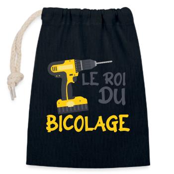 Le Roi Du Bricolage C'est Papy Bricoleur - Sac cadeau en coton avec cordon (14 x 20 cm) - bleu marine - Devant
