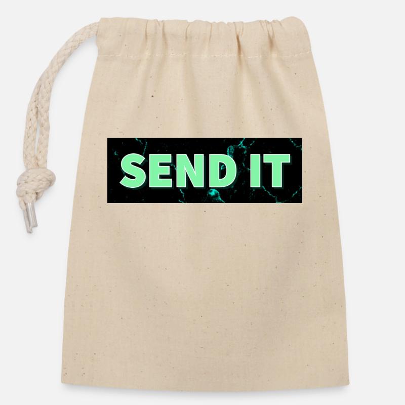 Logo de la boîte SEND IT - Sac cadeau en coton avec cordon (14 x 20 cm) - nature