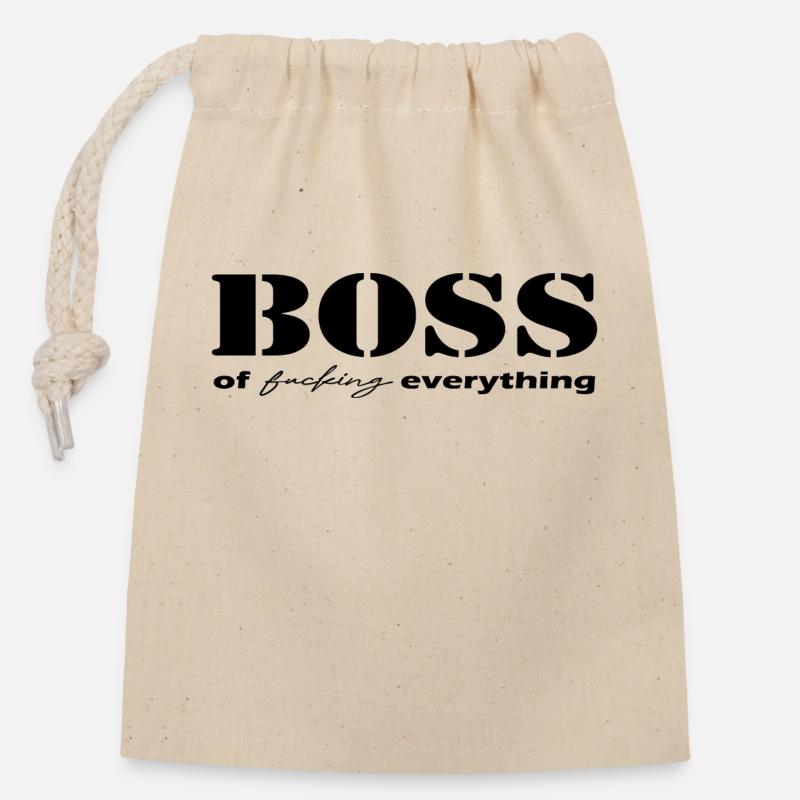 Boss of everything black - Verschließbarer Geschenkbeutel aus Baumwolle (14x20cm) - Natur
