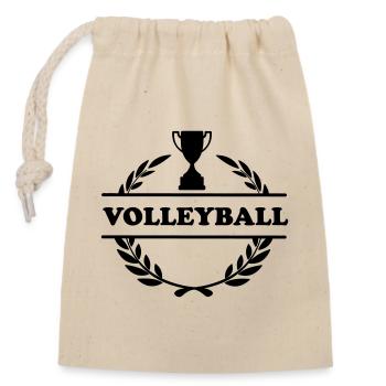 Laurel wreath with cup and text 'volleyball' - Closable cotton gift bag (14x20cm) - nature - Front