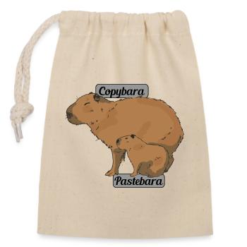 Capybara Familie Copybara Pastebara lustig - Verschließbarer Geschenkbeutel aus Baumwolle (14x20cm) - Natur - Vorne