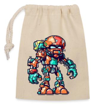 Roboter Comic mit bunter Rüstung und Helm - Verschließbarer Geschenkbeutel aus Baumwolle (14x20cm) - Natur - Vorne