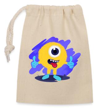 Un œil (fourrure, pouce levé) - Sac cadeau en coton avec cordon (14 x 20 cm) - nature - Devant