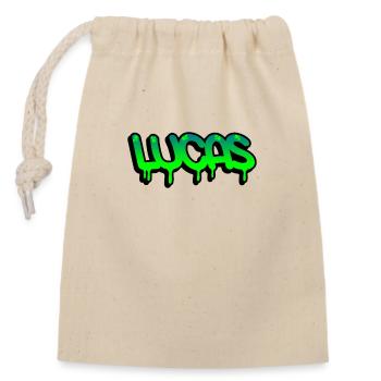 Graffiti-Name Lucas - Verschließbarer Geschenkbeutel aus Baumwolle (14x20cm) - Natur - Vorne