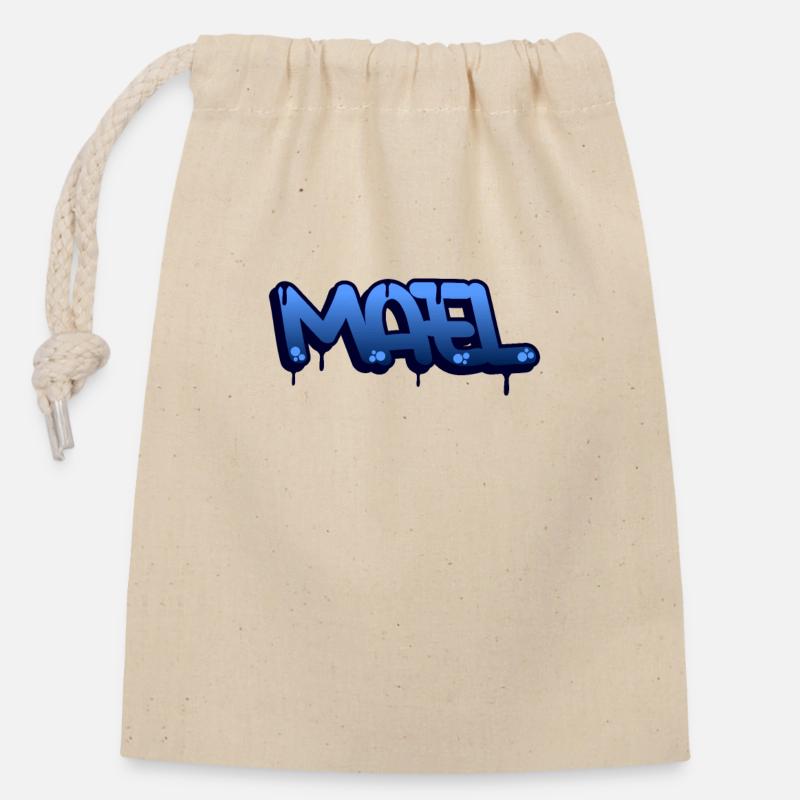 Graffiti prénom Mael - Sac cadeau en coton avec cordon (14 x 20 cm) - nature