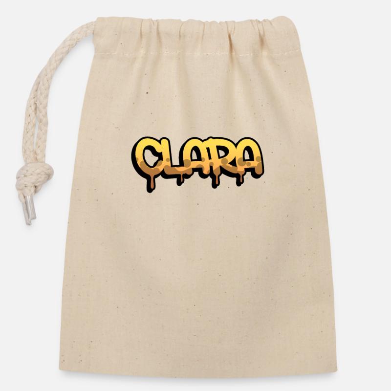 Graffiti-Name Clara - Verschließbarer Geschenkbeutel aus Baumwolle (14x20cm) - Natur