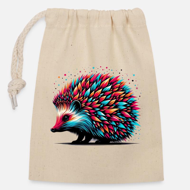 Hérisson - Sac cadeau en coton avec cordon (14 x 20 cm) - nature