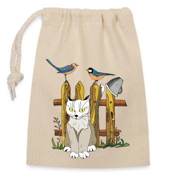 Katze - Verschließbarer Geschenkbeutel aus Baumwolle (14x20cm) - Natur - Vorne