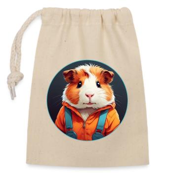 Cute guinea pig in outdoor look - Closable cotton gift bag (14x20cm) - nature - Front