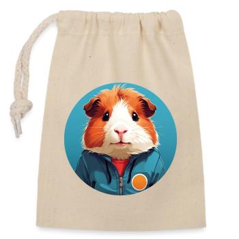 Cute guinea pig with outdoor jacket - Closable cotton gift bag (14x20cm) - nature - Front
