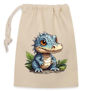 kleiner süßer Alligator - Verschließbarer Geschenkbeutel aus Baumwolle (14x20cm) - Natur - Vorne