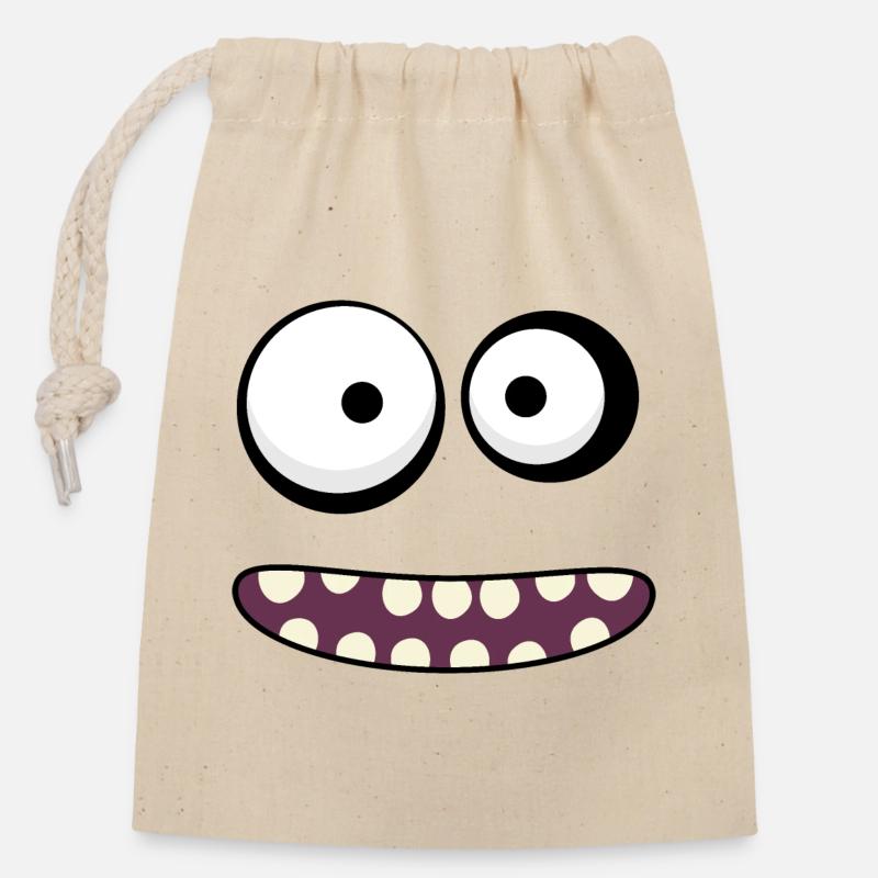 Visage de monstre - Sac cadeau en coton avec cordon (14 x 20 cm) - nature