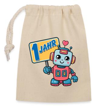 Ein Jahr kleiner Roboter Kindergeburtstag - Verschließbarer Geschenkbeutel aus Baumwolle (14x20cm) - Natur - Vorne