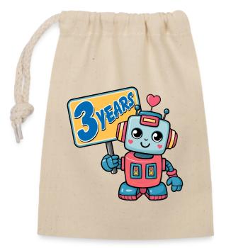 Drei Jahre kleiner Roboter Kindergeburtstag - Verschließbarer Geschenkbeutel aus Baumwolle (14x20cm) - Natur - Vorne