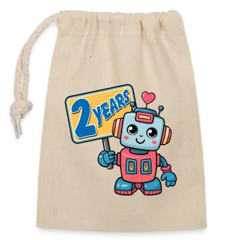 Zwei Jahre kleiner Roboter Kindergeburtstag - Verschließbarer Geschenkbeutel aus Baumwolle (14x20cm) - Natur - Vorne