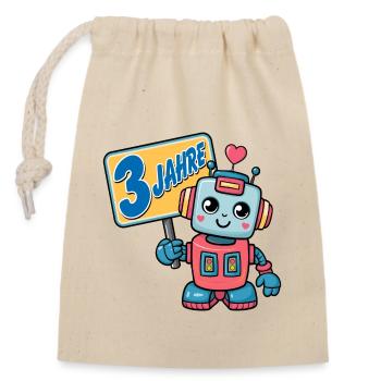 Drei Jahre kleiner Roboter Kindergeburtstag - Verschließbarer Geschenkbeutel aus Baumwolle (14x20cm) - Natur - Vorne