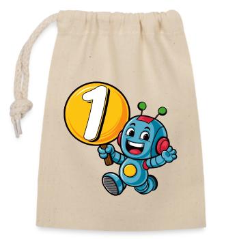 first birthday, 1st birthday little robot - Closable cotton gift bag (14x20cm) - nature - Front