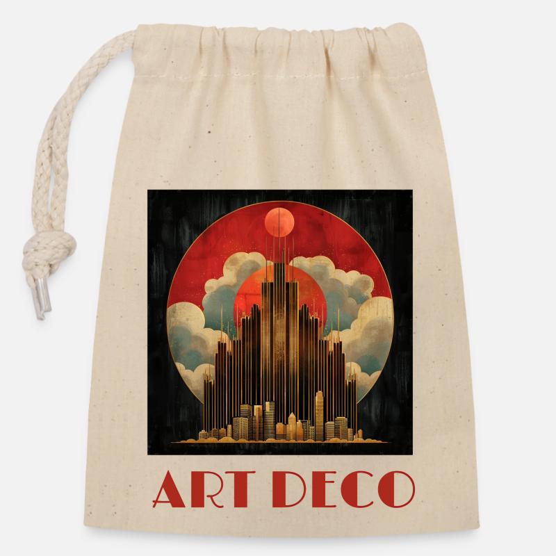 Art déco - Sac cadeau en coton avec cordon (14 x 20 cm) - nature