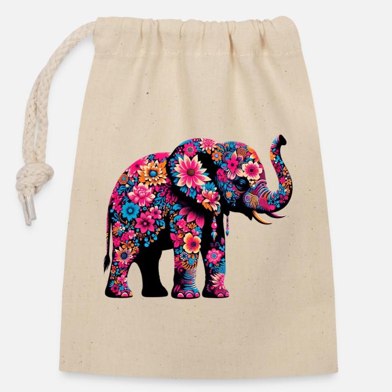 Elefant - Verschließbarer Geschenkbeutel aus Baumwolle (14x20cm) - Natur