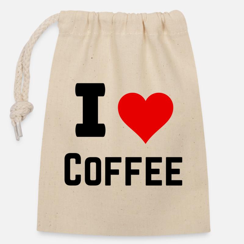 I love coffee - Sac cadeau en coton avec cordon (14 x 20 cm) - nature