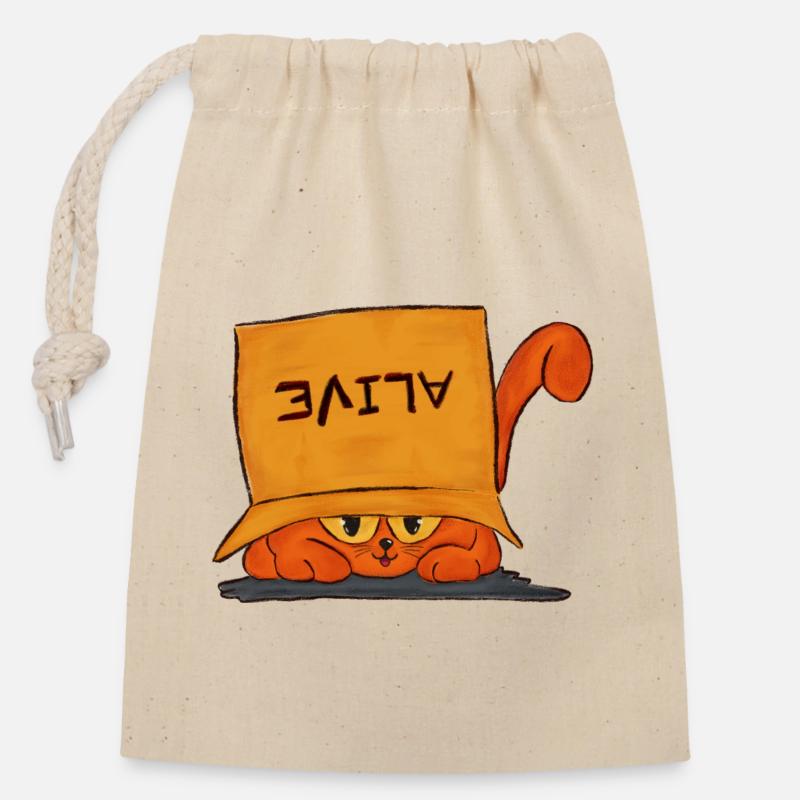 Le chat de Schrödinger - Sac cadeau en coton avec cordon (14 x 20 cm) - nature