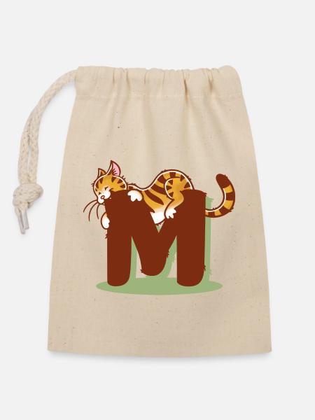 Katze Buchstabe M - Verschließbarer Geschenkbeutel aus Baumwolle (14x20cm) - Natur