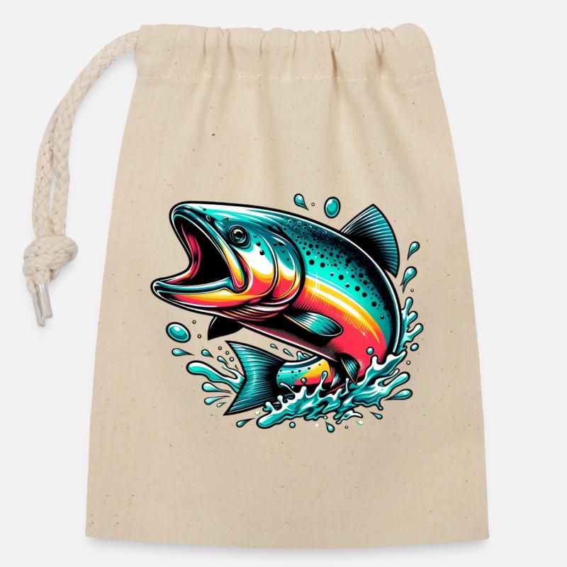 Saumon - Sac cadeau en coton avec cordon (14 x 20 cm) - nature