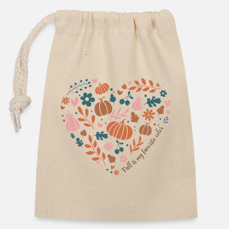 Fall Lover L’automne est ma couleur préférée - Sac cadeau en coton avec cordon (14 x 20 cm) - nature