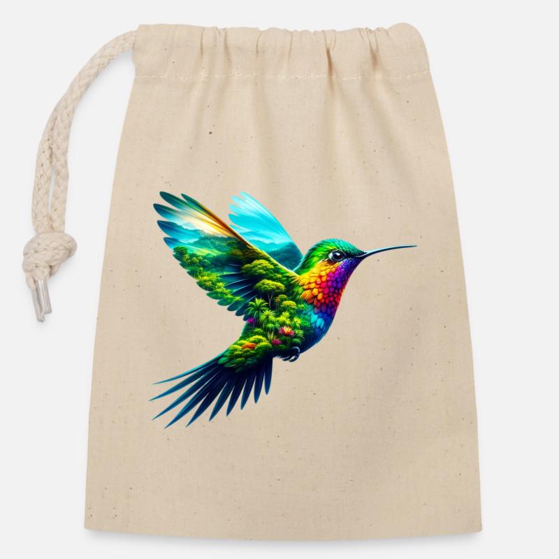 Kolibri - Verschließbarer Geschenkbeutel aus Baumwolle (14x20cm) - Natur