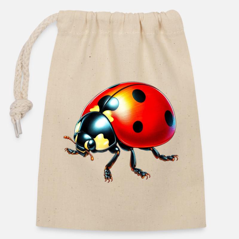 Ladybird - Closable cotton gift bag (14x20cm) - nature