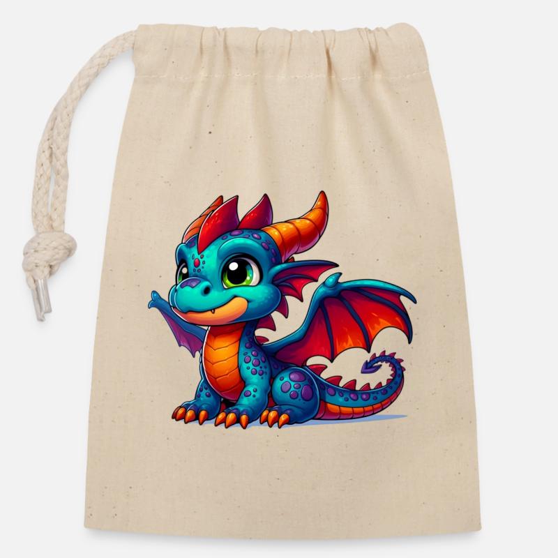 Dragon - Sac cadeau en coton avec cordon (14 x 20 cm) - nature
