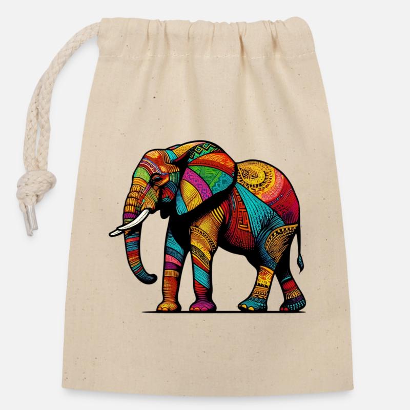 Elefant - Verschließbarer Geschenkbeutel aus Baumwolle (14x20cm) - Natur