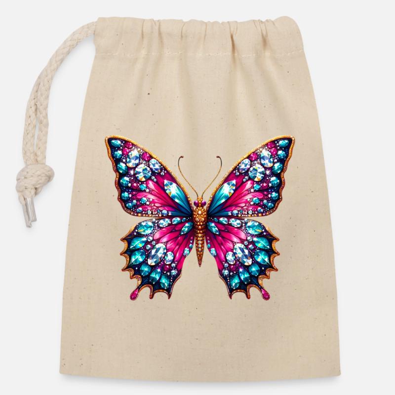 Schmetterling - Verschließbarer Geschenkbeutel aus Baumwolle (14x20cm) - Natur