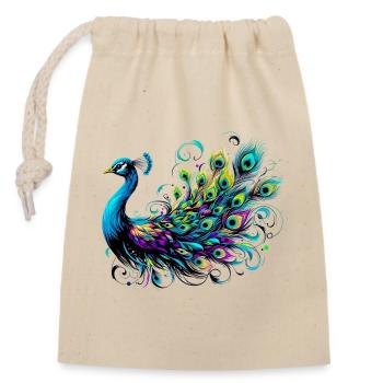 Pfau - Verschließbarer Geschenkbeutel aus Baumwolle (14x20cm) - Natur - Vorne