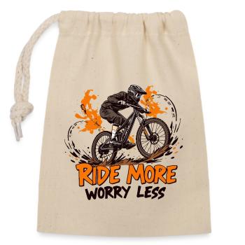 Mountain Bike gift with Ride More, Worry Less - Closable cotton gift bag (14x20cm) - nature - Front