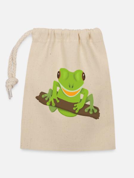 lachender Frosch - Verschließbarer Geschenkbeutel aus Baumwolle (14x20cm) - Natur