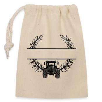 Vue de face du tracteur en couronne de blé - Sac cadeau en coton avec cordon (14 x 20 cm) - nature - Devant