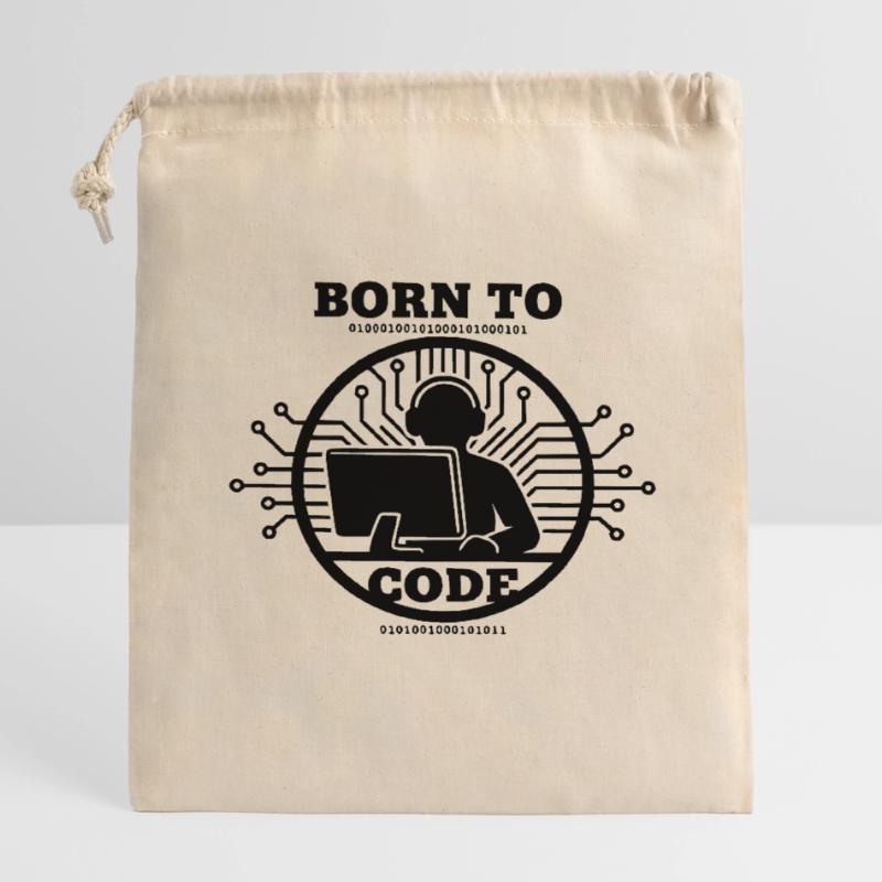 Codeur né pour coder Programmeur Sac cadeau en coton avec cordon (14 x 20 cm)