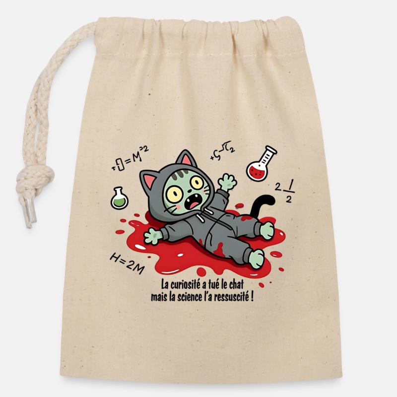 La curiosité a tué le chat, la science... - Sac cadeau en coton avec cordon (14 x 20 cm) - nature