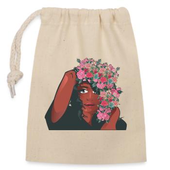 Rosa Blumen Afro Haare Schwarze Frau Brustkrebs - Verschließbarer Geschenkbeutel aus Baumwolle (14x20cm) - Natur - Vorne